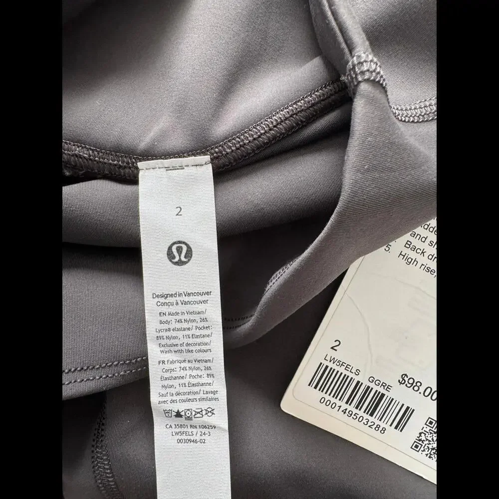 Lululemon Wunder Under Smoothcover High Rise 25” Graphite Grey Size 2 NWT